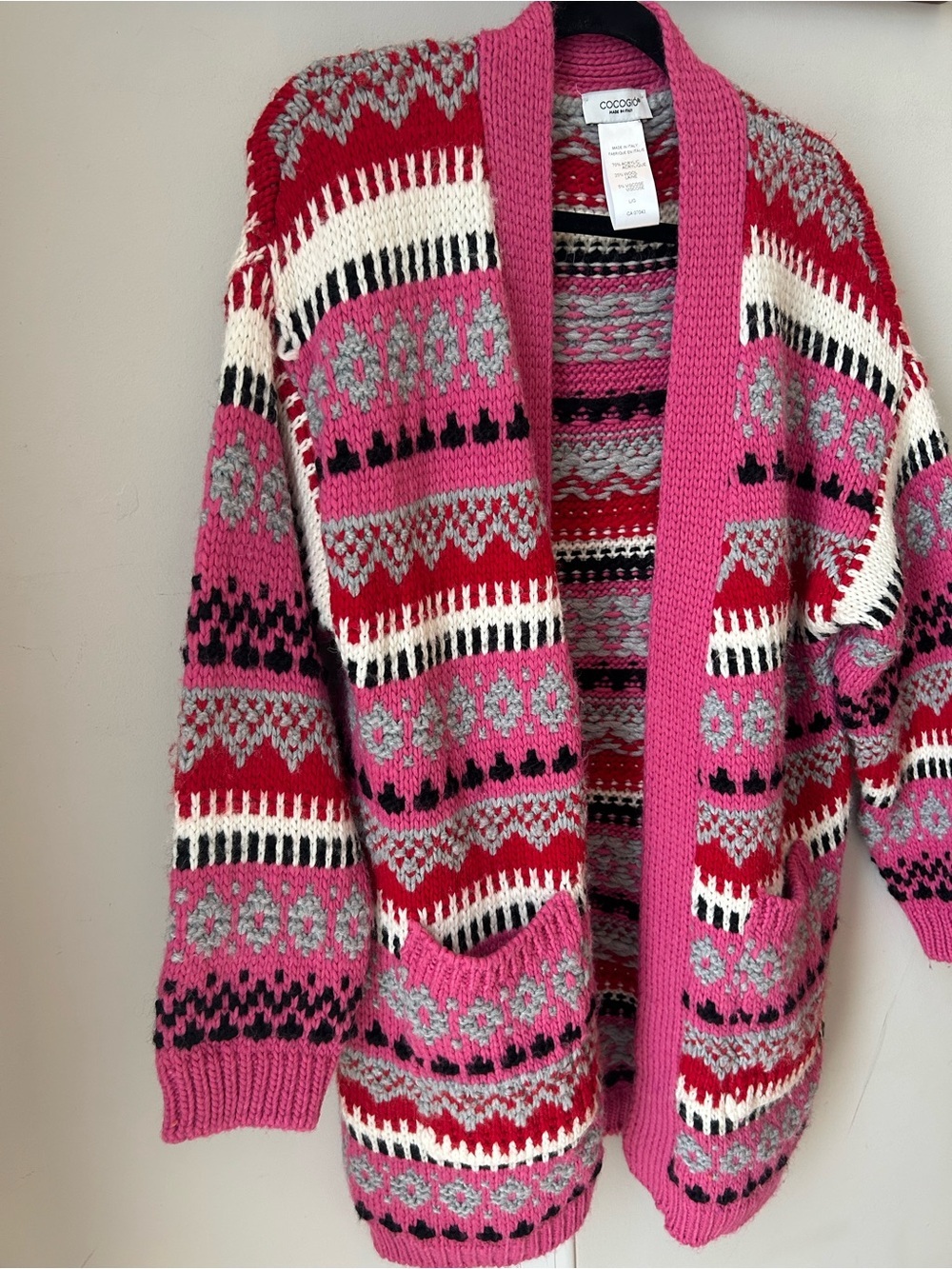 Chunky Fair Isle Cardigan Cozy Scandinavian Size Large Plus Size Oversized